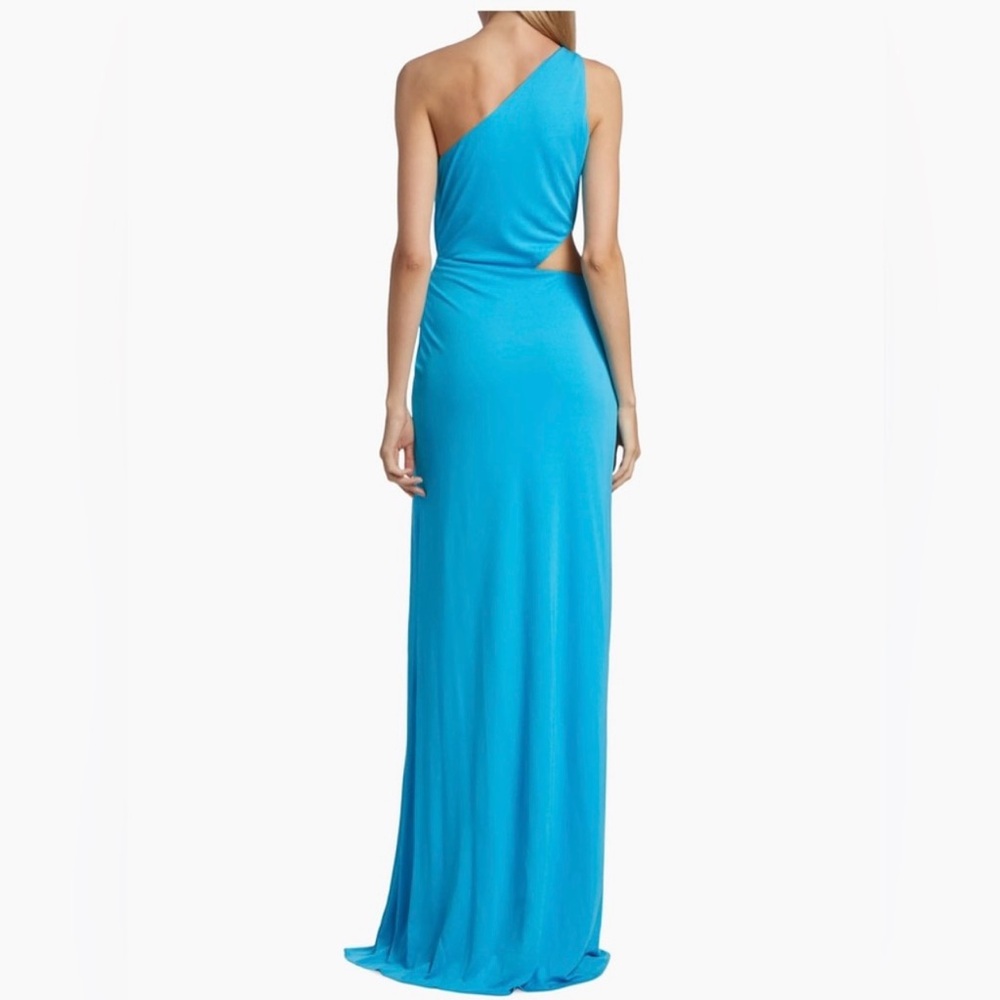NWT Halston Ivanna Grecian Matte Jersey Aqua Turquoise Blue Formal Gown Dress - Picture 5 of 16